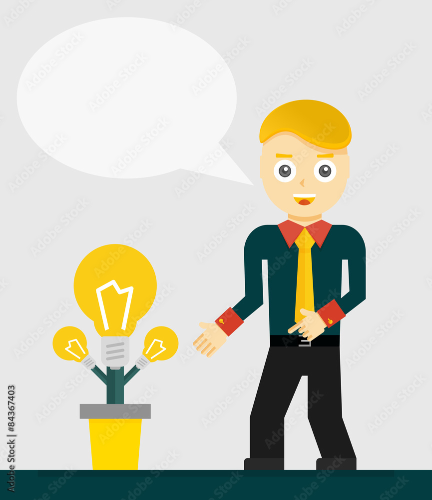Young businessman talking about his new idea. Growing light Young businessman talking about his new idea. Growing light