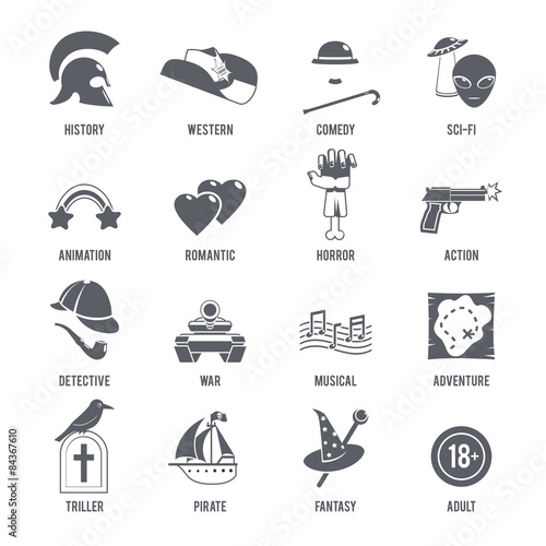 Film Genres Icons Black Set