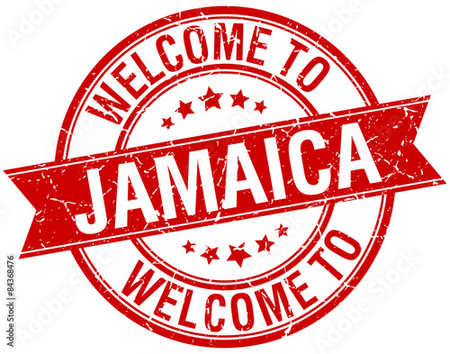 welcome to Jamaica red round ribbon stamp