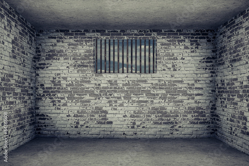 room with brick wall and small window