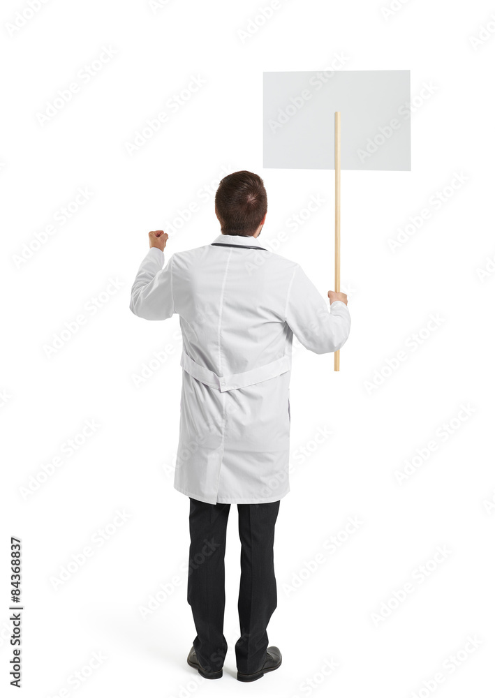 doctor with placard over white doctor with placard over white