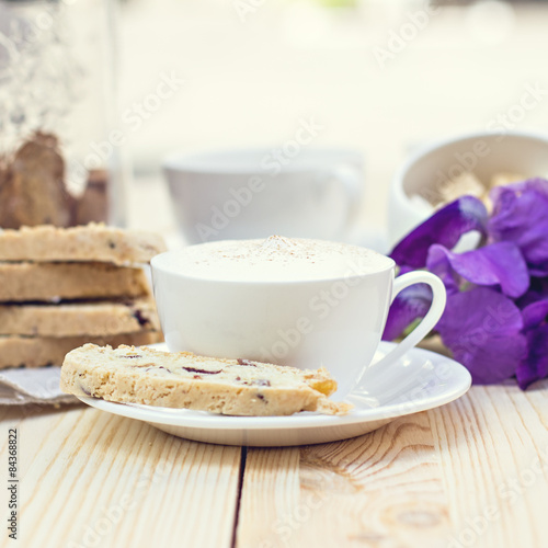 Biscotti and coffee with dried cranberries