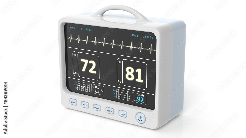 Patient monitor device closeup, isolated on white background Patient monitor device closeup, isolated on white background