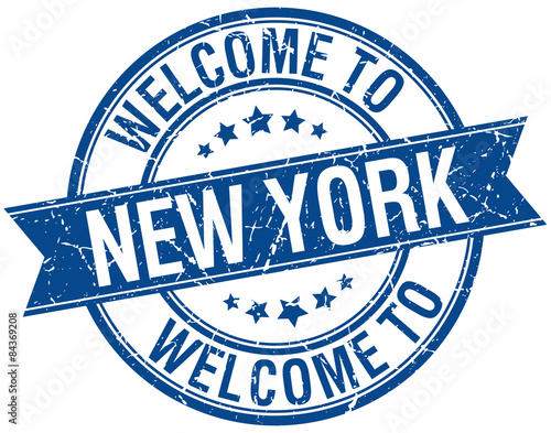 Photography welcome to New York blue round ribbon stamp