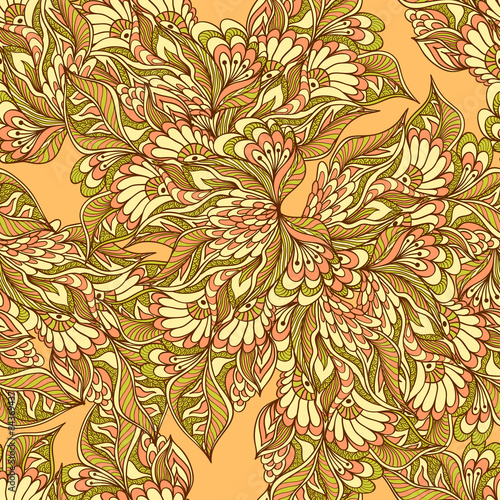 Seamless pattern with doodle flowers in orange