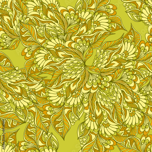Seamless pattern with doodle flowers in green