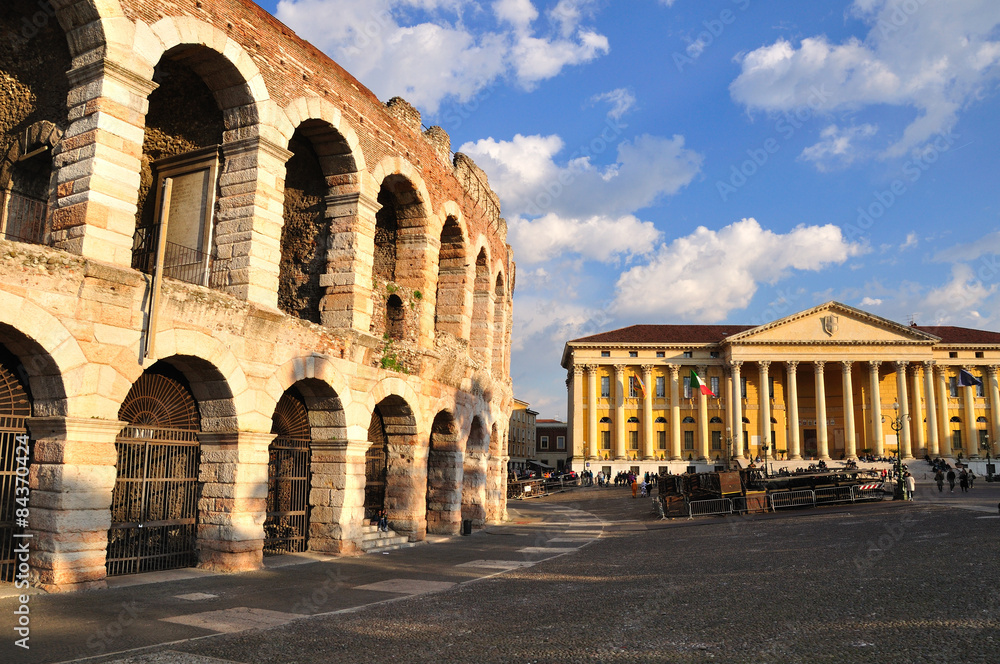 Verona amphitheater and the town square. Italy. 