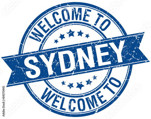 welcome to Sydney blue round ribbon stamp