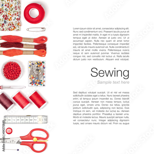 sewing and knitting on white background 