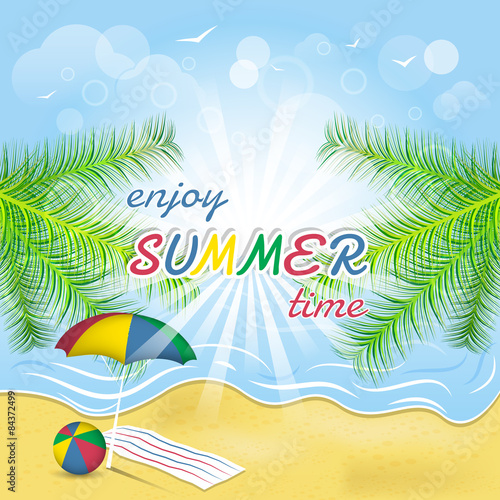 Enjoy summer background, seacoast with palm trees