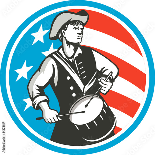American Patriot Drummer USA Flag Circle Retro