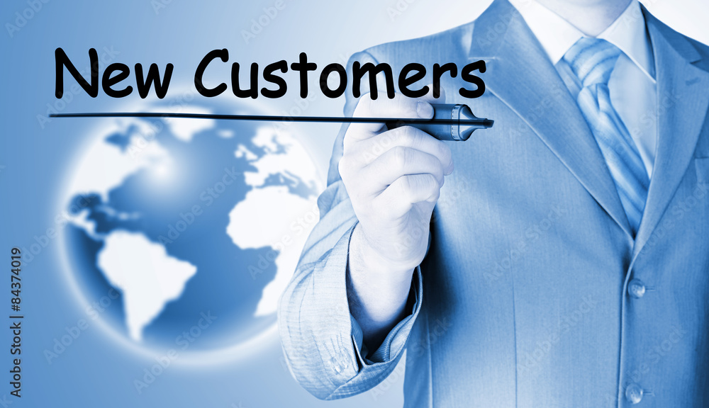 businessman writing new customers businessman writing new customers