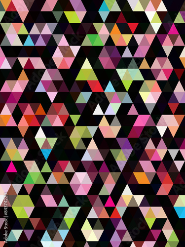 Abstract colorful triangles on black wallpaper