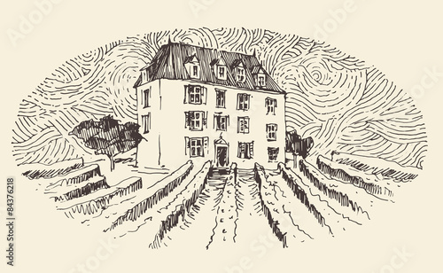 French Province, Wine Label Menu, Vintage Engraved