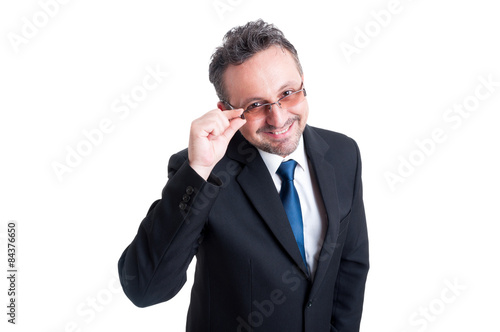 Smart and intelligent business man wearing goggles