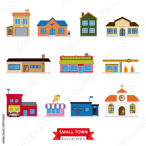 Small Town Buildings Vector Set