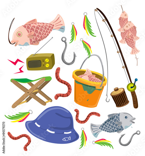 set of colorful fishing stuff