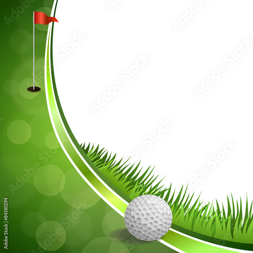 Background abstract green golf sport white ball red flag 