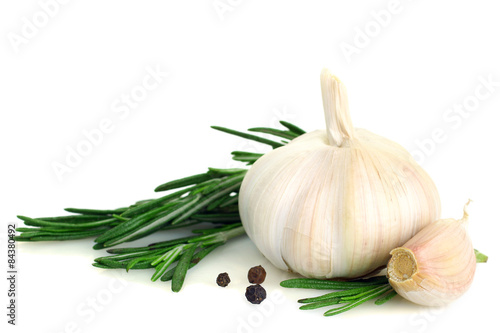 garlic, peppercorns and rosemary isolated