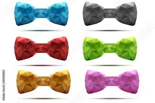 Set of colorful abstract fashion bow tie in triangulation style.