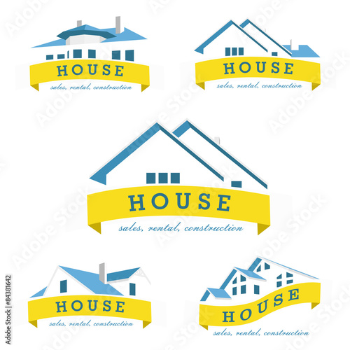 Set house logo design template. Realty theme icon. Building vector silhouette.