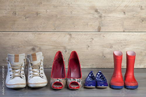 Set of familie shoes in line
