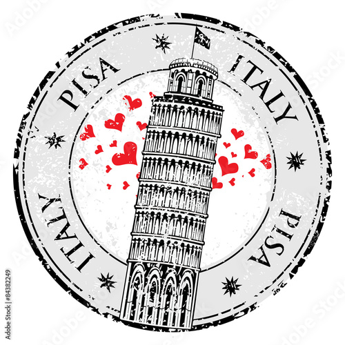 Stamp Pisa tower in Italy, vector