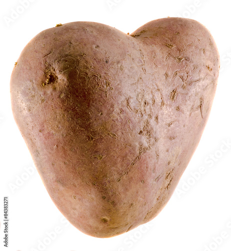 Heart shape potato, close up, isolated, white background