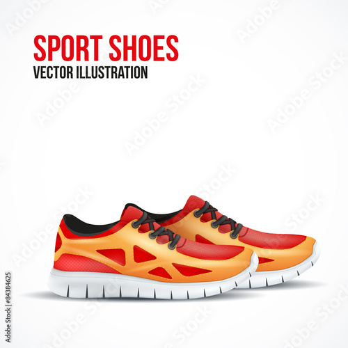 Running colorful pair shoes. Bright Sport sneakers symbol.
