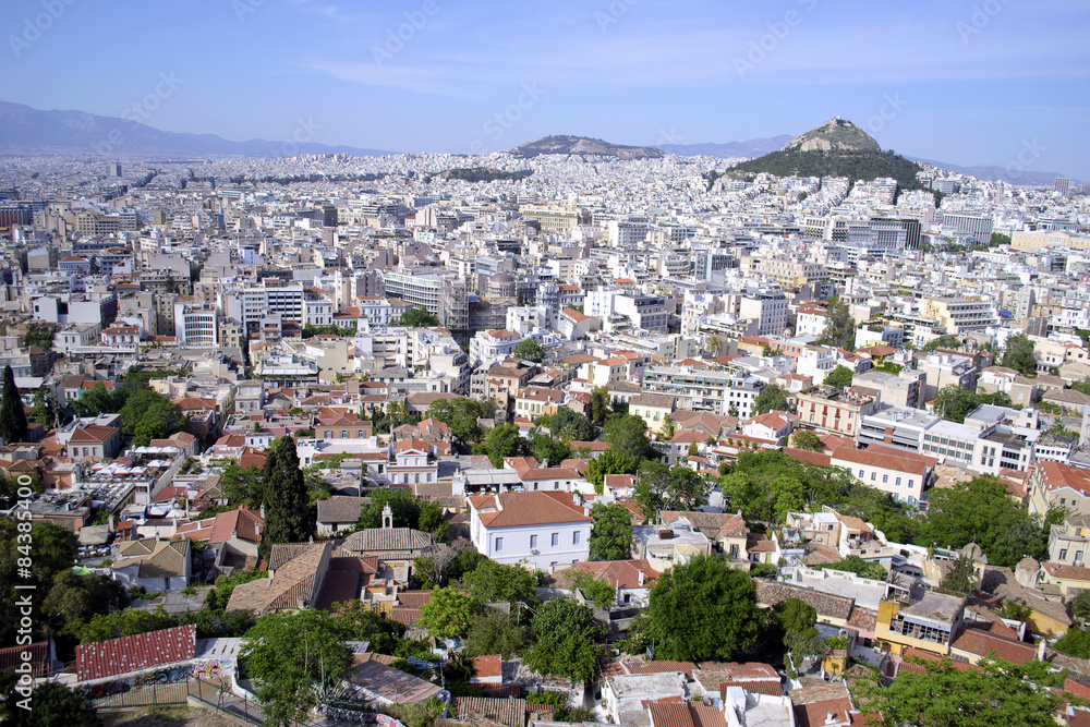 cityscape of Athens Greece with Lycabettus mountain view