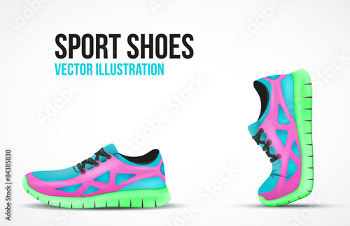 Background of Two Running shoes. Bright Sport sneakers symbols.