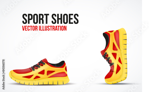Background of Two Running shoes. Bright Sport sneakers symbols.