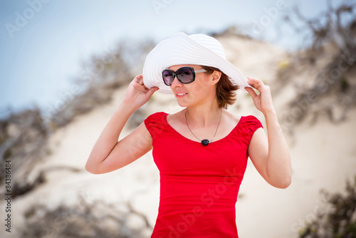 woman in evening red dress