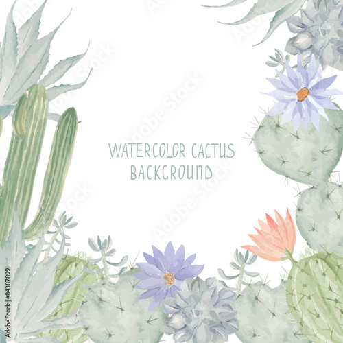 Watercolor cactus background. Succulent pattern, may be used in photo