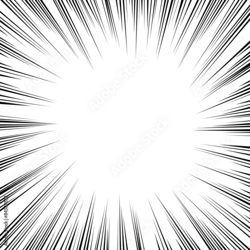 Black radial speed lines on white, vector comic book element.