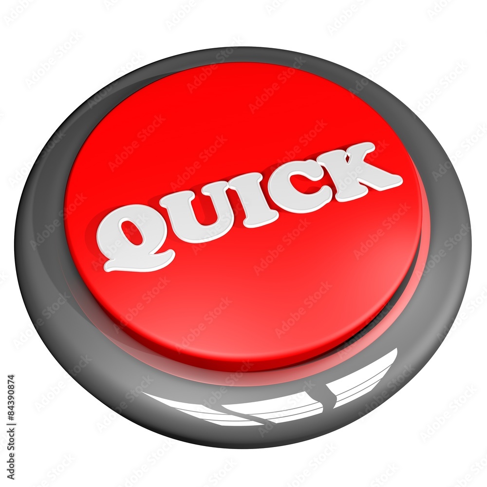 Quick button, isolated over white, 3d render, square image Quick button, isolated over white, 3d render, square image
