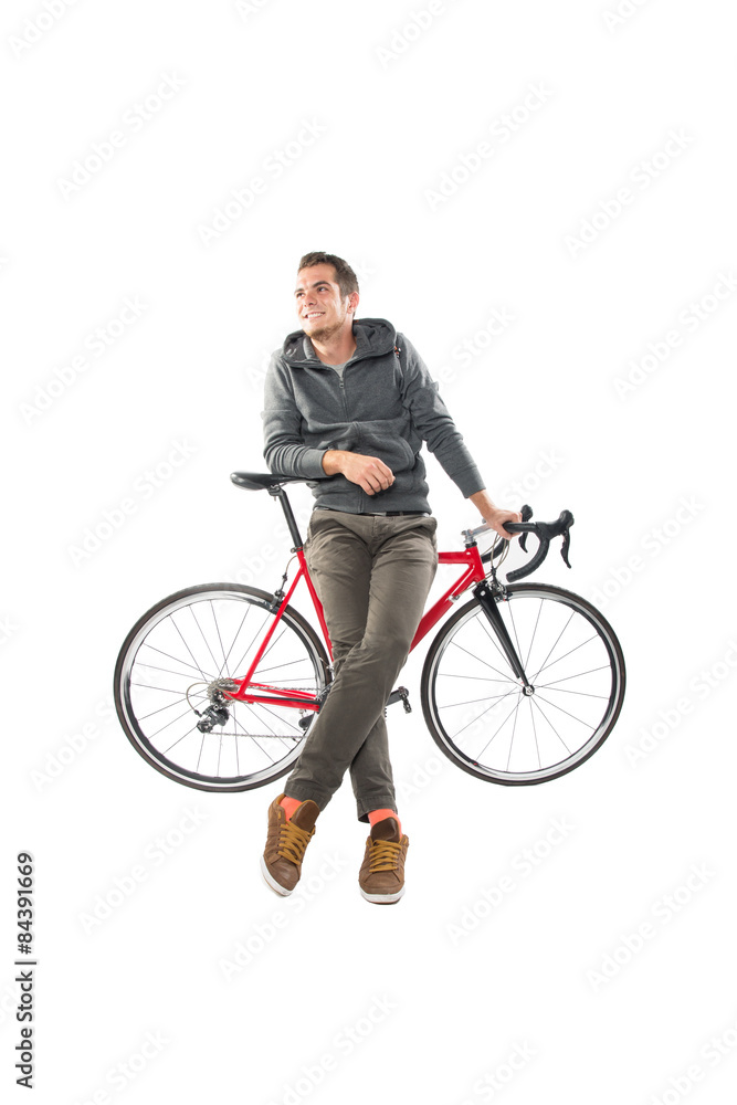 Young Male On Bicycle Isolated Over White Background Young Male On Bicycle Isolated Over White Background