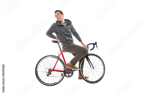 Young Male On Bicycle Isolated Over White Background