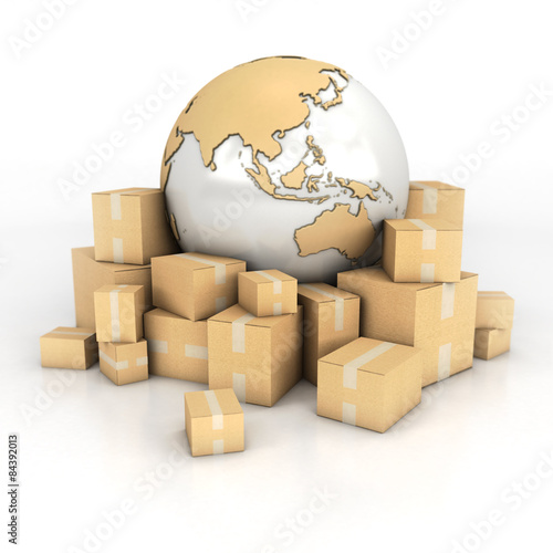 Earth and boxes in cardboar...