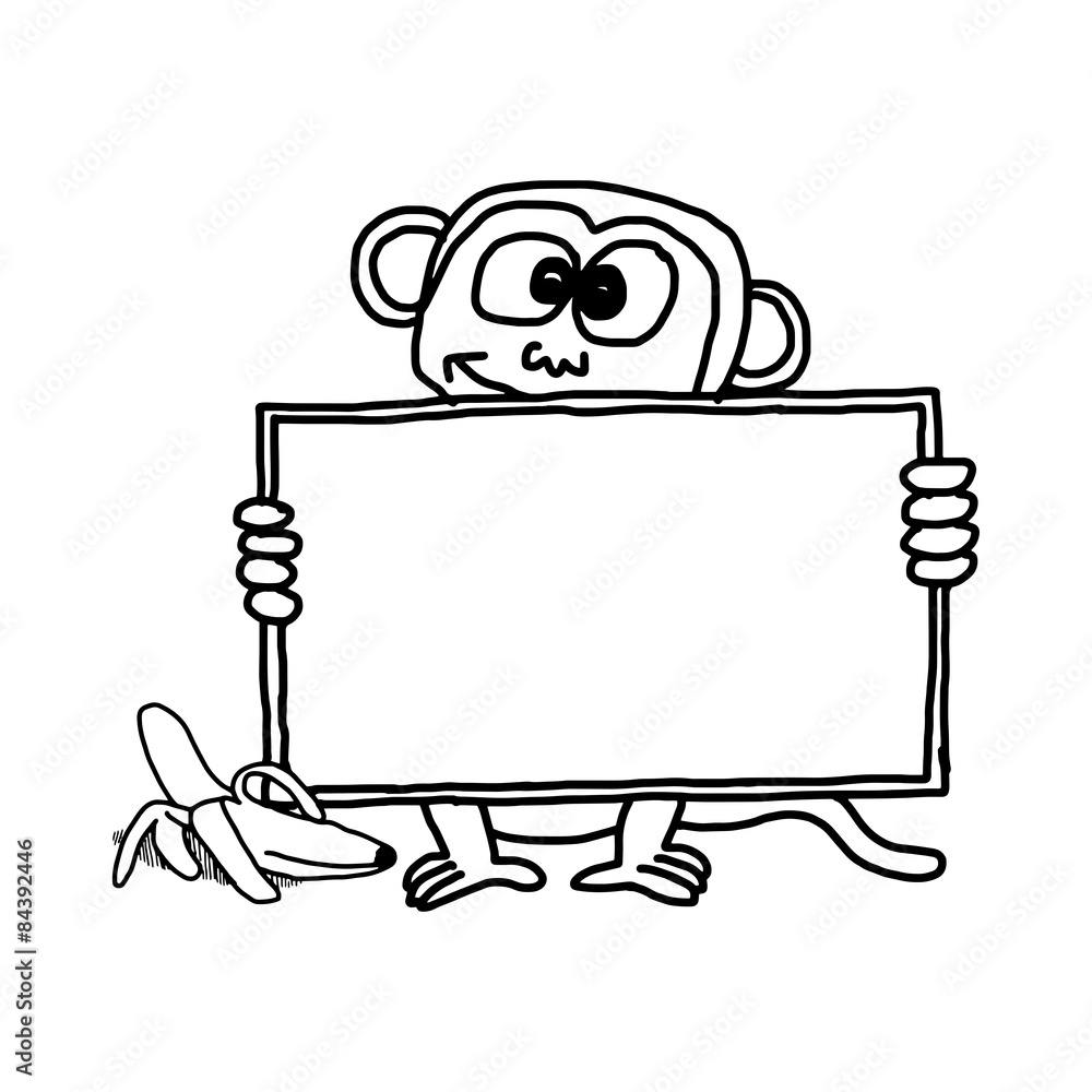 doodles of monkey holding blank sign doodles of monkey holding blank sign