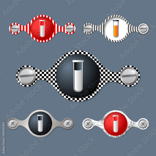 Five abstract objects with pattern and test tube