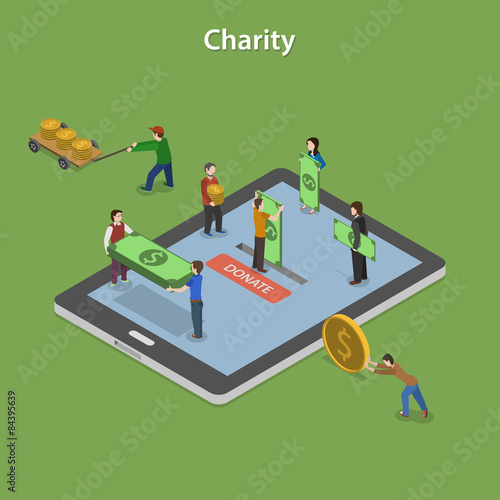 Charity Flat Isometric Vector Concept.