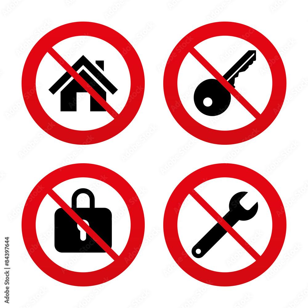 Home key icon. Wrench service tool symbol. Home key icon. Wrench service tool symbol.