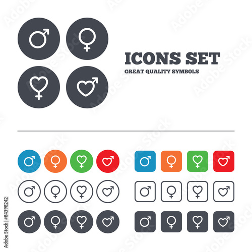 Male and female sex icons. Man Woman signs.