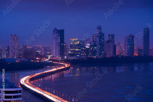 Panama City Night Skyline View Of Traffic Cars On Highway © Diego Cervo