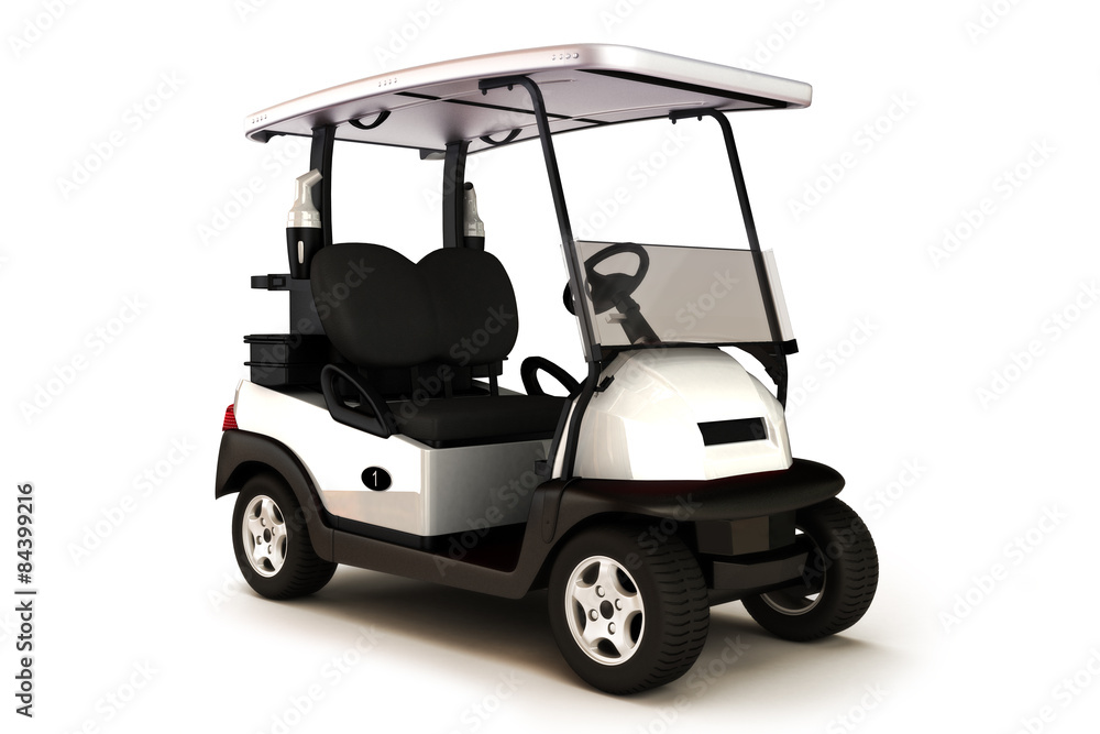 White colored golf cart on a white isolated background.