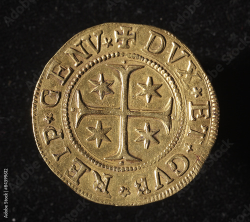 ancient golden coin of republic of genoa italy