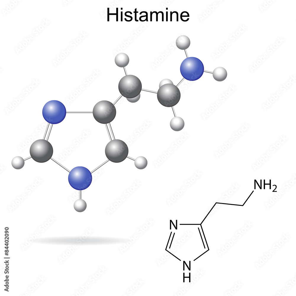 Model and chemical formula of histamine Model and chemical formula of histamine