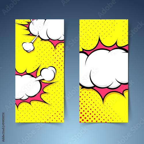 Comic book style explosion cloud banner set