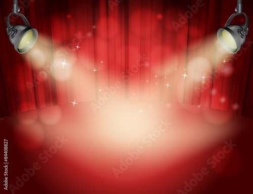 red curtain background with light yellow spot lights